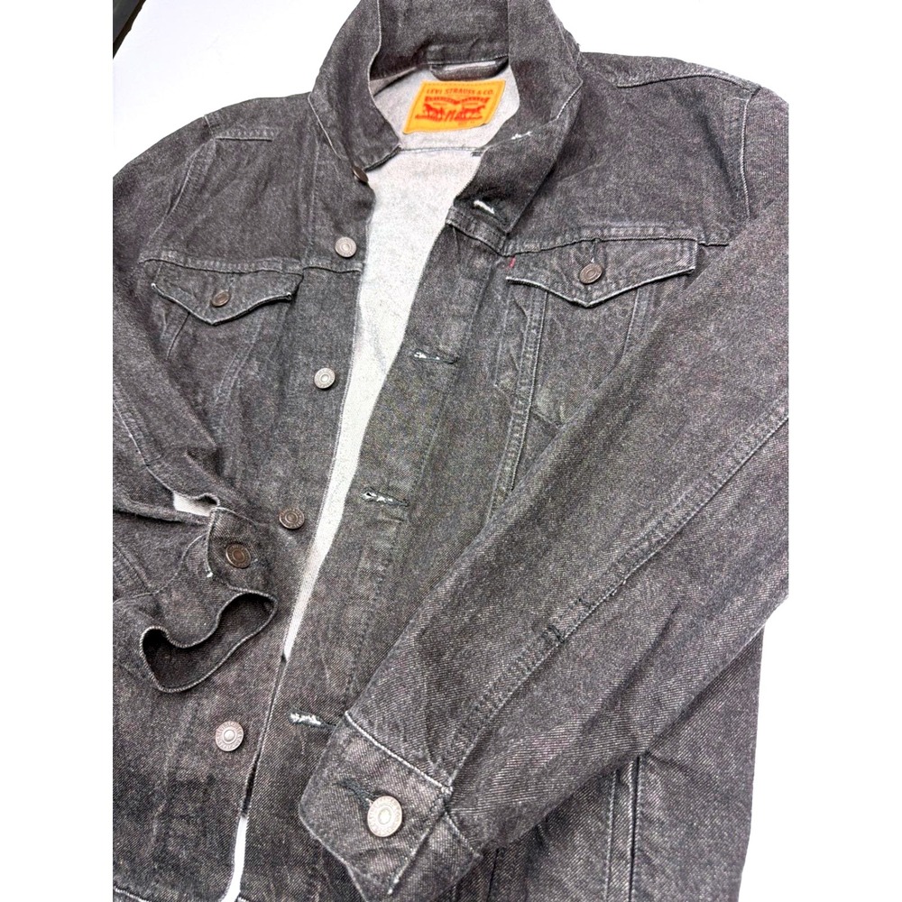 Vintage Levis Denim Trucker Jacket Mens XL Black Charcoal Red Tab Jean Coat - Picture 4 of 7